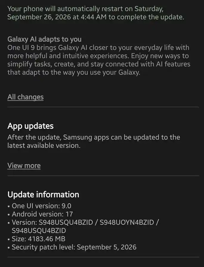 Galaxy S26 Ultra One UI 9 update